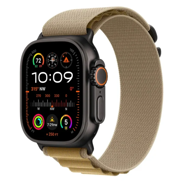 Apple Watch Ultra 2, 49 мм, корпус из черного титана, Коричневый ремешок, Alpine Loop