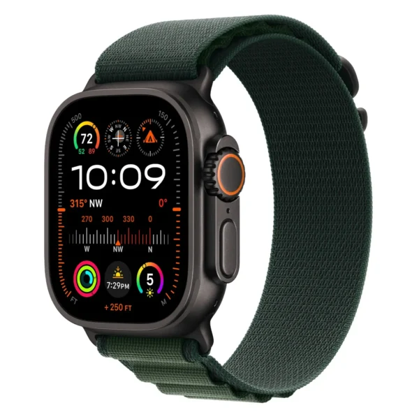 Apple Watch Ultra 2, 49 мм, корпус из черного титана, Зеленый ремешок, Alpine Loop №1