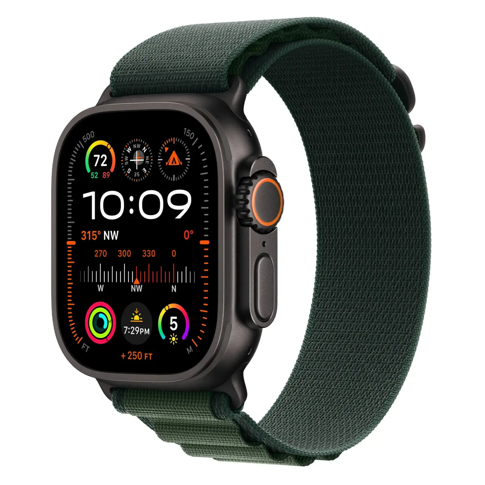 Apple Watch Ultra 2, 49 мм, корпус из черного титана, Зеленый ремешок, Alpine Loop №1