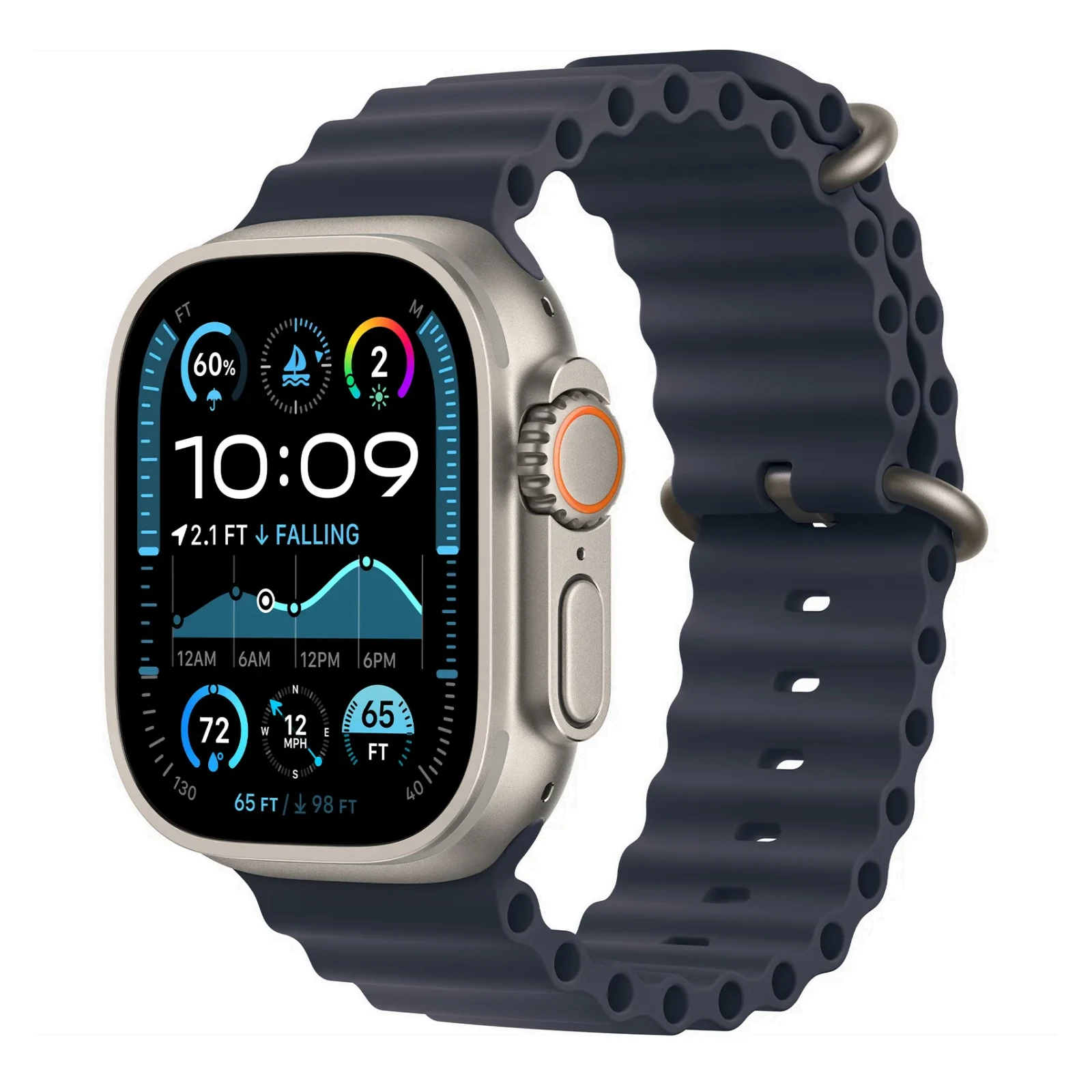 Apple Watch Ultra 2, 49 мм, корпус из натурального титана, Темно-синий ремешок, Ocean Band №1
