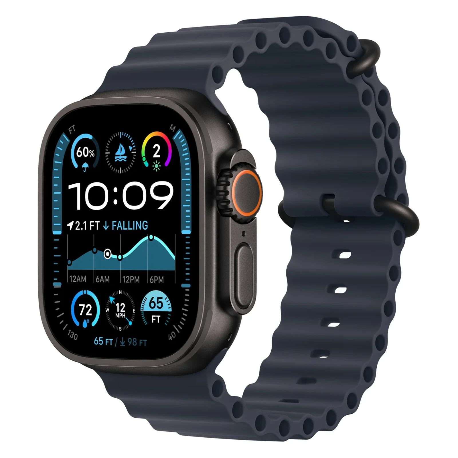 Apple Watch Ultra 2, 49 мм, корпус из черного титана, Темно-синий ремешок, Ocean Band №1