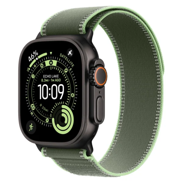 Часы Apple Watch Ultra 3, 49 мм, титан чёрного цвета, ремешок Trail цвета «зелёный/неон»