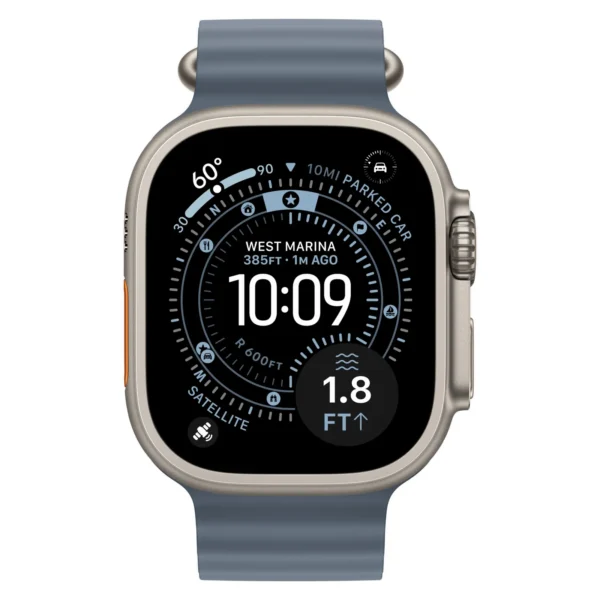 Часы Apple Watch Ultra 3, 49 мм, титан светлого цвета, ремешок Ocean цвета «якорный синий»