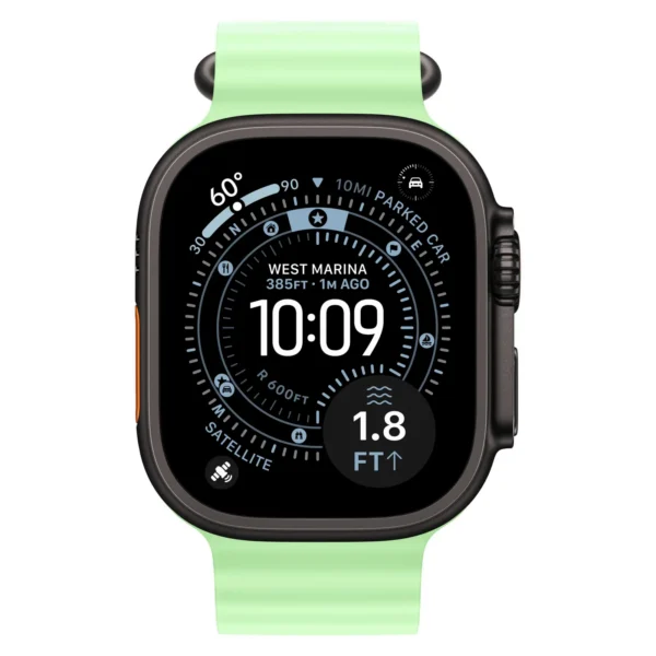 Часы Apple Watch Ultra 3, 49 мм, титан чёрного цвета, ремешок Ocean цвета «зелёный неон»