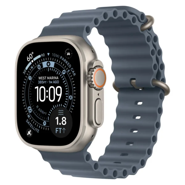 Часы Apple Watch Ultra 3, 49 мм, титан светлого цвета, ремешок Ocean цвета «якорный синий»
