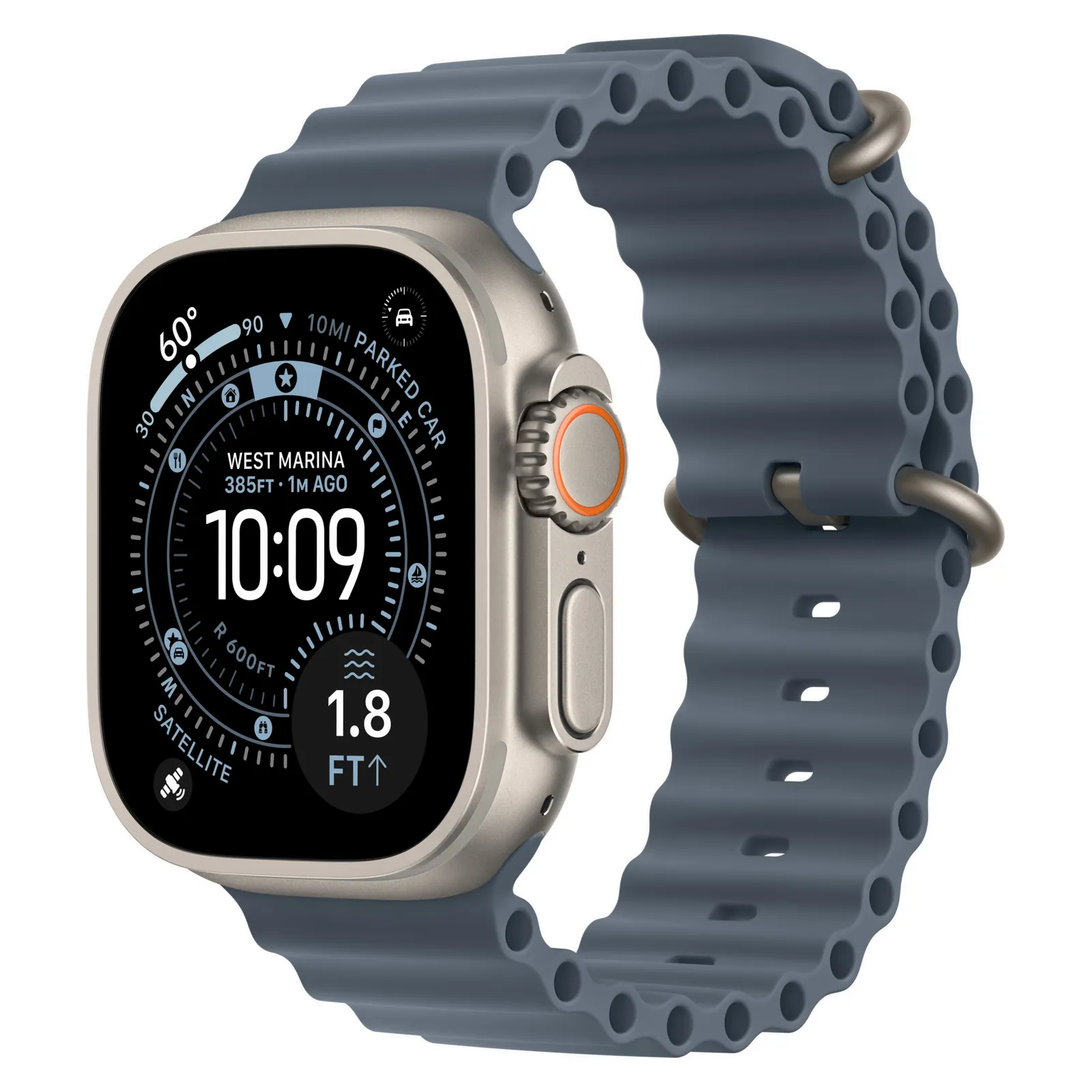 Часы Apple Watch Ultra 3, 49 мм, титан светлого цвета, ремешок Ocean цвета «якорный синий» №1