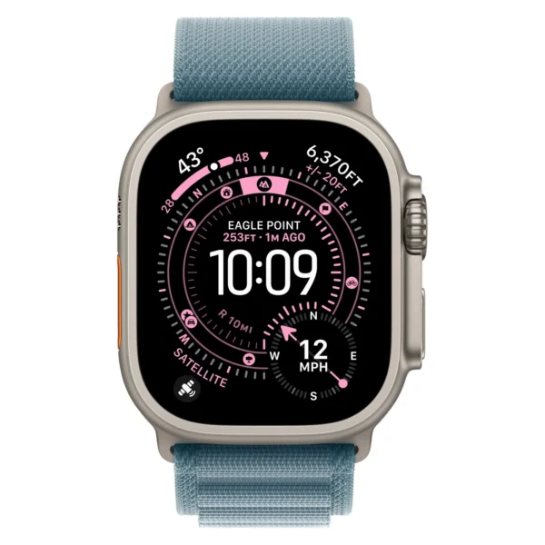 Часы Apple Watch Ultra 3, 49 мм, титан светлого цвета, ремешок Alpine голубого цвета
